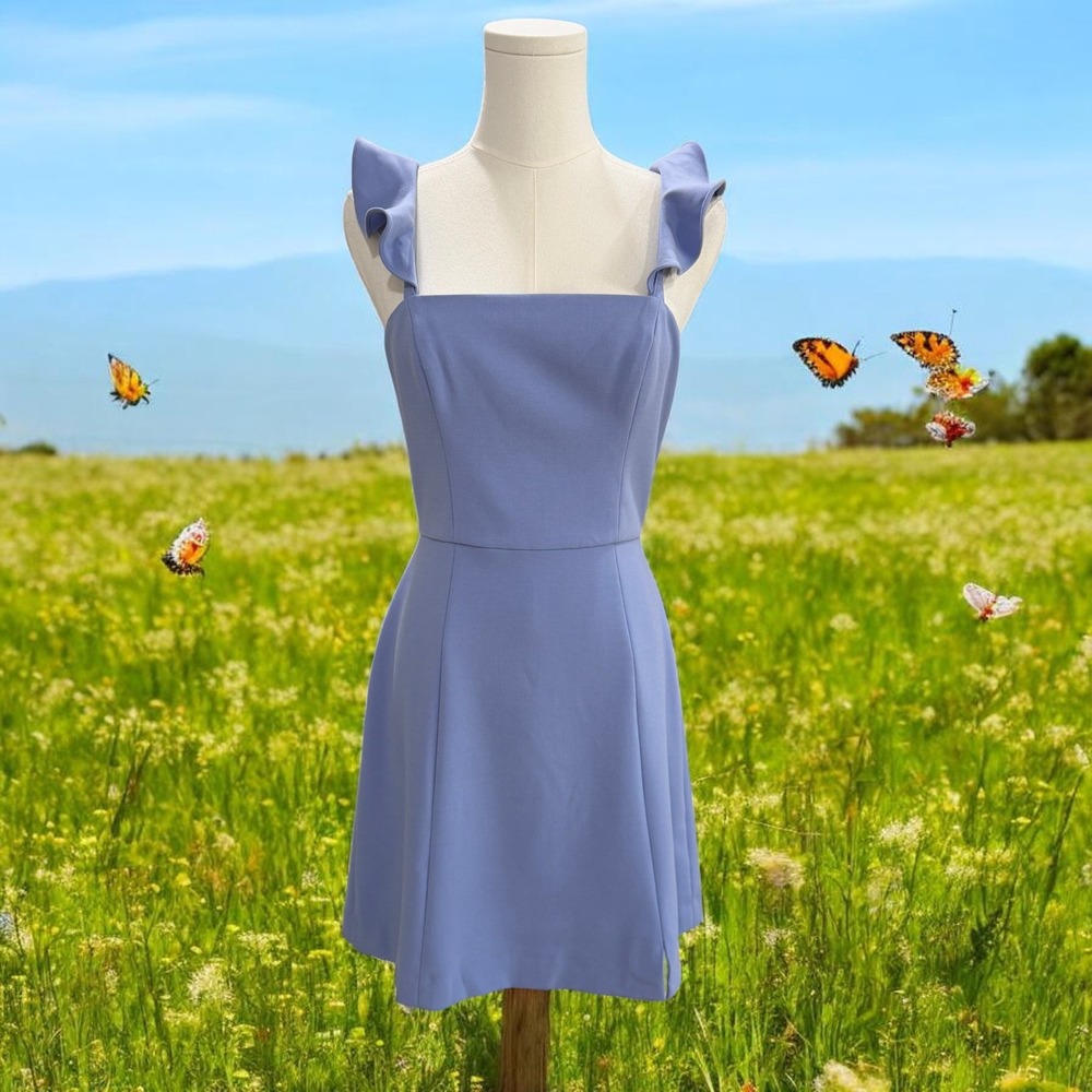 French Connection Paradiso Blue Ruffle Strap Mini Dress 4 Summer Feminine Soft